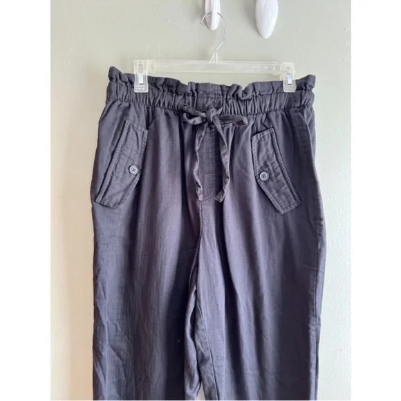 LOFT Black Cotton High Rise Straight Drawstring Pant Casual - Size Medium - Picture 2 of 8